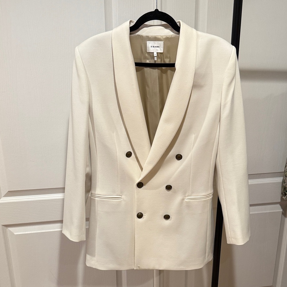 Frame Denim Double-Breasted Cream Blazer